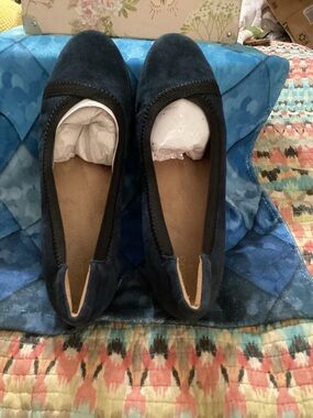 Clarks Navy Suede Wedge Ballet Flats